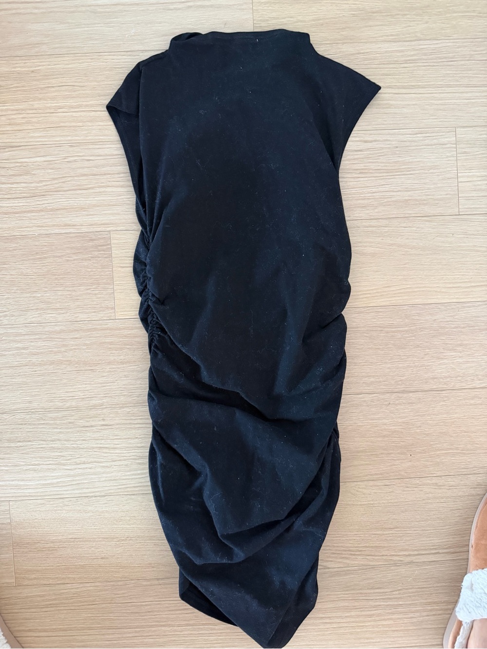 Rumored Black Ruched Cap Sleeve Dress